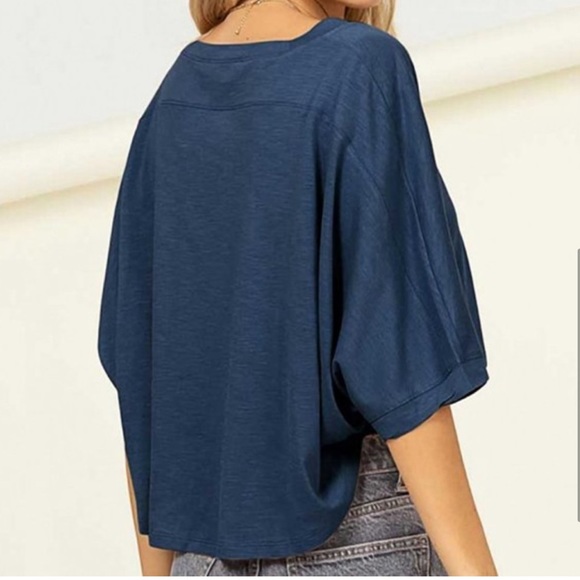 NAVY BLUE DOLMAN HIGH/LOW CROP TOP - Picture 4 of 4
